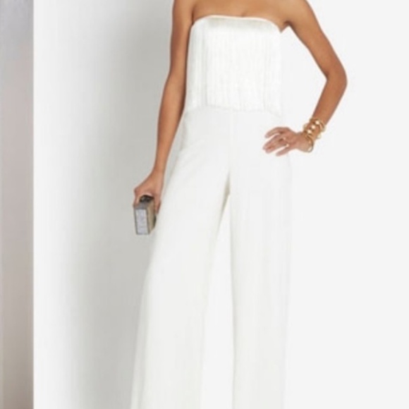 NEW Alexis Fringe Jumpsuit Cream Wide Leg Strapless Size Large NWT STUNNING - Picture 1 of 12